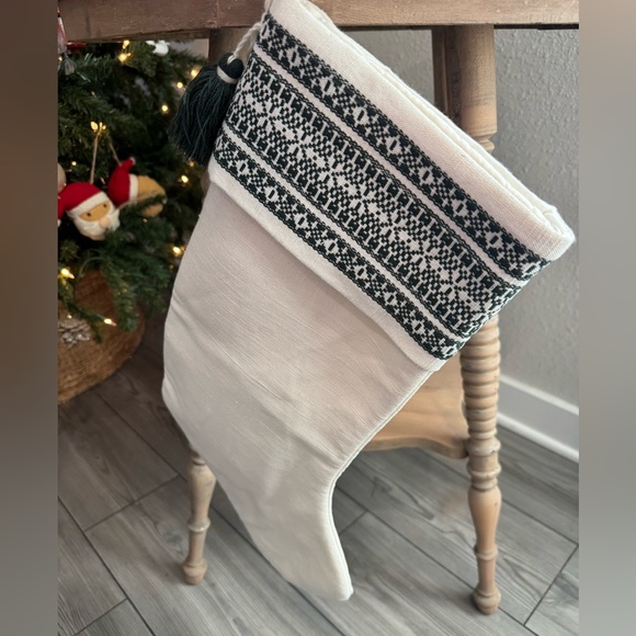 Hearth & Hand Other - Hearth & Hand White and Green Embroidered Christmas Stocking